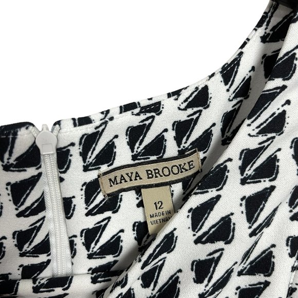 Maya Brooke Sleeveless Midi Dress Aztec Print White Women's 12 - Picture 3 of 7